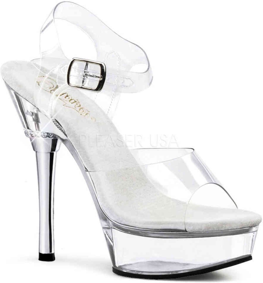 EU 37 = US 7 | ALLURE-608 | 5 1/2 Heel 1 1/2 PF Chrome Heel Ankle Strap Sandal